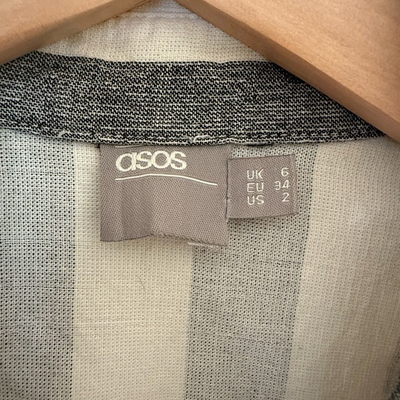 ASOS Midi Shirt Dress Size 2 Gray Ivory Stripe Cotton | V-Neck Pencil Workwear - Picture 8 of 11